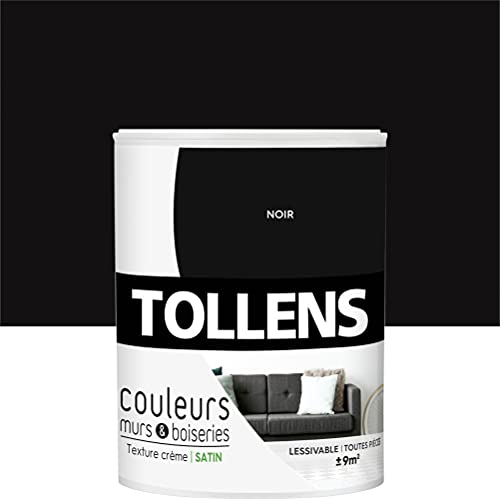 Tollens - Peinture Couleurs - Murs et Boiseries - Toutes pièces - Ultra résistante - Satin - Noir - 0,75L = 9m2