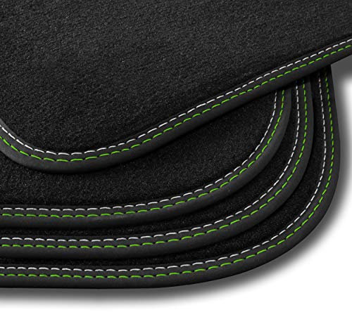 Bär-AfC Auto Fußmatten Premium passend für VW Golf 3 Cabrio 1993-1998, Autoteppiche Velours Schwarz, Nubuk Band Schwarz, Doppelnaht Weiß + Grün, Set 4-teilig, VW09772