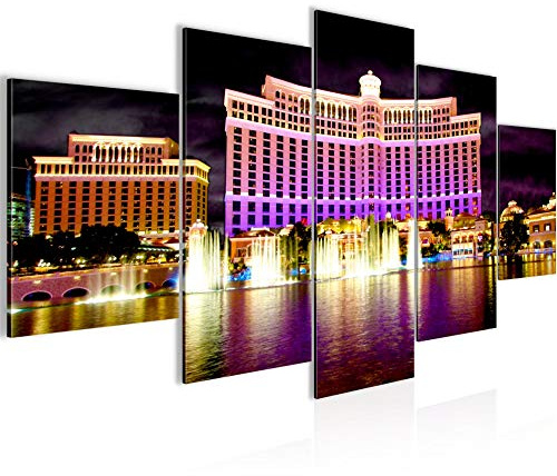 Runa Art Bild Wohnzimmer Bellagio Las Vegas 5 Teilig Panorama Lila Schwarz Wandbilder auf Vlies Leinwand 601253a