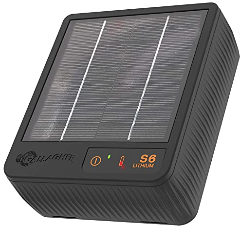 Gallagher S6 Solar Electric Fence Charger | Protect Your Backyard & Pets | Solar Lithium Technology, 0.06 Stored Joule Energy | Unique Pole Mount System | Portable &