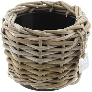 Klocke Dekorationsbedarf Rattan Pflanzkorb mit Einsatz - Handgeflochtener Pflanzkübel für Innen & Außen - Robuste Pflanzschale für Terrasse, Garten & Wohnbereich - Naturlook (⌀ 17 cm - H: 14 cm)