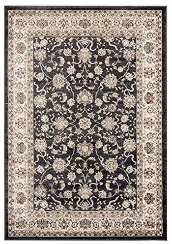 Carpeto Groß Teppich Flur 180x250cm Schwarz Klassisch Traditionell Weich | Teppich für Eingangsbereich Küche Büro Wohnzimmer Schlafzimmer Pflegeleicht Tierfreundlich Allergikerfreundlich Mittelflor