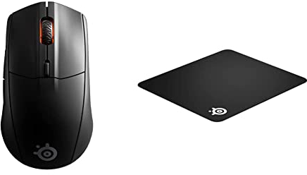 SteelSeries Rival 3 Wireless - Wireless Gaming-Maus - Über 400 Stunden Akkulaufzeits & QcK+ - Gaming-Mauspad - Stoff - Gummiunterseite - Schwarz (450mm x 400mm x 2mm)