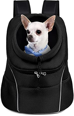 WOYYHO Haustier-Hundetragerucksack, kleiner Hund vorne Rucksack belüftet Hundetragerucksack mit Aufbewahrungstaschen, verstellbaren Gurten & Sicherheitsgurt für Reisen, Wandern, Outdoor (Größe M: