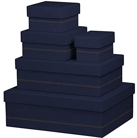 Rhodia 194557C - Set mit 5 Boxen, small, viereckig 16x16 cm, viereckig 20x20 cm, medium und large, elegant aus Kunstleder, ideal für Ihre Organisation, 1 Set, Nachtblau