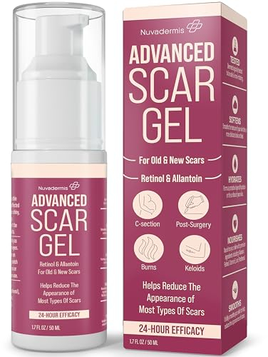 NUVADERMIS Scar Gel - Rétinol, Allantoïne, Vitamine E, Bétaïne - Pour césarienne, abdominoplastie, cicatrices chéloïdes - Gestion des cicatrices post-chirurgicales - Flacon pompe de 1,7 oz