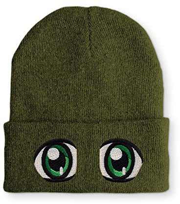 tshirtladen Anime Mütze lustige Nerd Mütze cute Eyes für Damen und Herren, Farbe: Olive