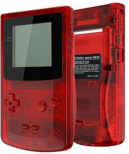 eXtremeRate Full Gehäuse&Tasten für Gameboy Color, DIY-Ersatz IPS Ready Upgraded Case Hülle für gbc OSD&Reguläres IPS&Standard-LCD(Transparent Rot)-KEIN Konsole&Bildschirm