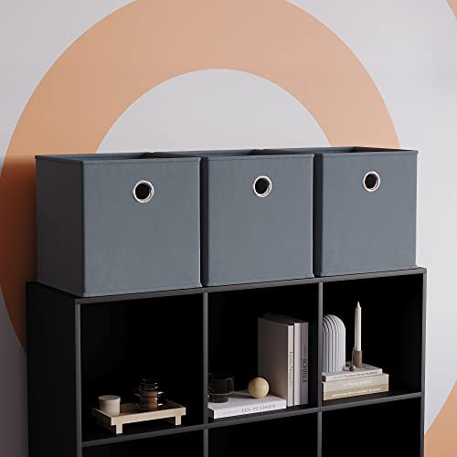 Vida Designs Durham Foldable Storage Cube Baskets Fabric Box With Metal Easy Access Handle Home Organiser (3 Pack, Grey)