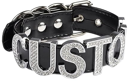Personalisierte Kristall-Buchstaben-Halskette, Benutzerdefinierte Buchstaben-Halskette Für Frauen, Punk-Gothic-Pu-Leder-Halsband, Breiter Hiphop-Halsband Für Party-Club-Sex-Spaß, Bis Zu 6 Buchstab