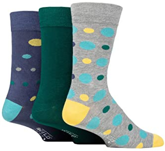 SockShop Wildfeet Mens Patterned, Spots and Stripes Bamboo Socks Pack of 3 Grey Multi Size Spots 7-11