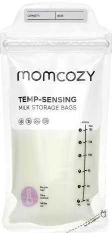 Momcozy Breastmilk Storing Bags, Temp-Sensing Discoloration Milk Storing Bags for Breastfeeding, Disposable Milk Storage Bag with 6 Ounce Self Standing, No-Leak Milk Freezer Storage Pouches, 200pcs