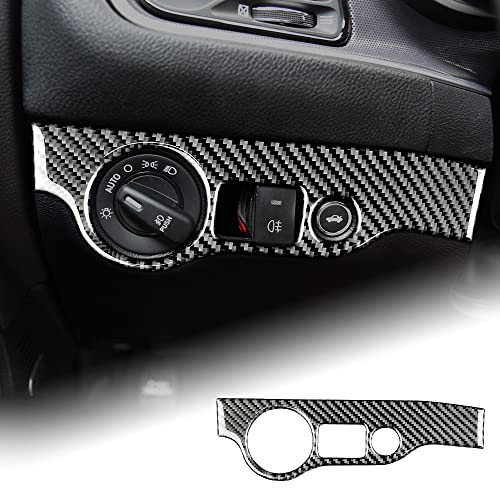 KUNGKIC Kohlefaser Zubehör Auto Scheinwerfer Schalter Taste Abdeckung Innenbereich Dekorative Aufkleber Compatible with Dodge Challenger 2015-2020 Zubehör