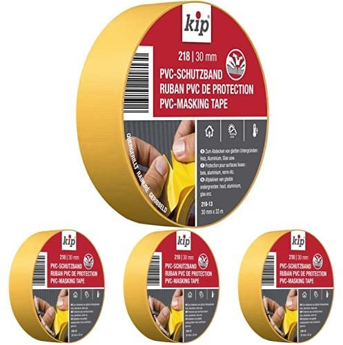 kip PVC-Schutzband Profi Abklebeband für Maler und Lackierarbeiten, 30 mm x 33 m, Gelb, 4er Pack