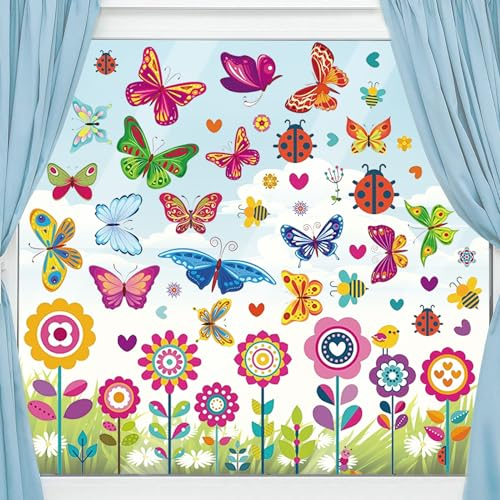 Fensterbilder, 109 Stück Fensterbilder Frühling, Frühlingsdeko, Fensterbilder Sommer, Fensterbilder Blumen, Fensterbilder Schmetterlinge Fenster Sticker, Suncatcher Sticker für Frühling Sommer Ostern