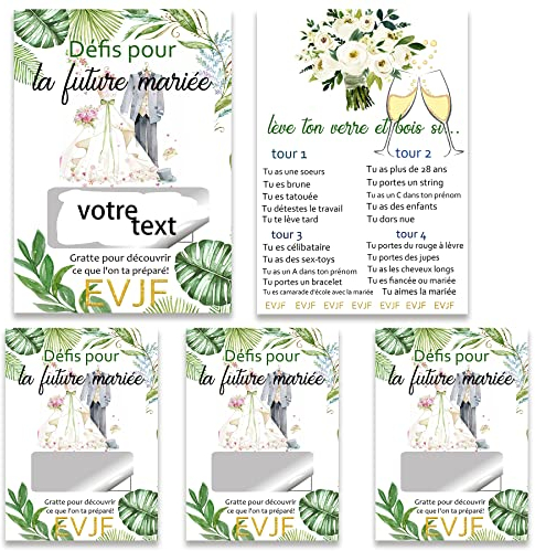 2 Jeux EVJF,15 cartes à gratter EVJF personnalisable avec vos défis pour la future mariée,Kit Future mariée Décorations Enterrement de Vie de Jeune Fille,Bride to Be Team Bride,Cadeau Future mariée