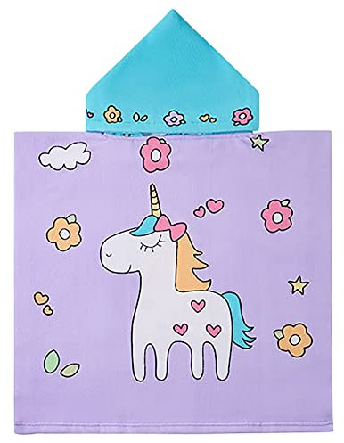 Ichigo Ichie Toalla con Capucha para Niños de 3 a 7 Años, Poncho de Playa Infantil 60 x 90 cm, Suave y Súper Absorbente, Ideal para Piscina, Playa y Baño, Diseño de Unicornio