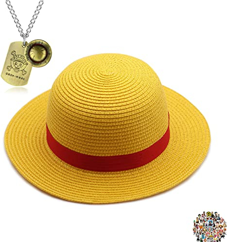 YouU Strohhut Luffy Hut Anime-Schmuck One P. Aufkleber Bronze Halskette Sommer Outdoor Reisen Cosplay 22 Stück