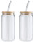 Drinking Glasses Cups with Lids and Glass Straws, Can Shaped Beer Glasses Iced Coffee Glasses Cups Transparent Tumbler for Ice Tea Water Wine Cocktails Whiskey(2pcs S + bamboo cover + straw)