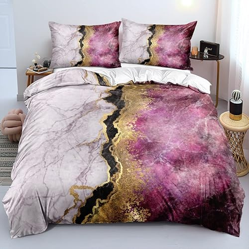 Luowei Bettwäsche 155x220 cm 3tlg Marmor Gold Grau, Mikrofaser | Oeko-TEX Atmungsaktiv Bettwäsche Set Modern Ästhetisches Design Bettbezug mit Reißverschluss und 2 Kissenbezüge 80x80cm
