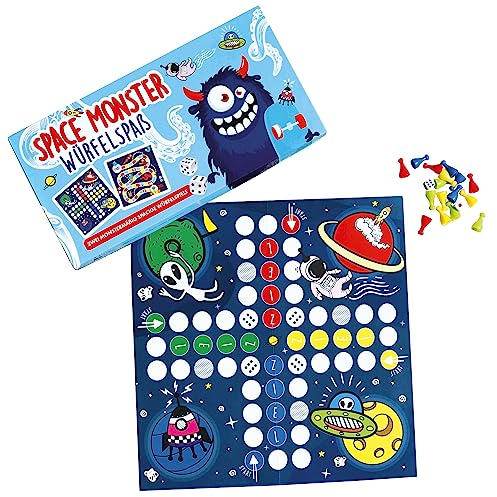 Aliki Space Monster 2in1 Gesellschaftsspiel mit Spielfiguren und Würfel - Brettspiel
