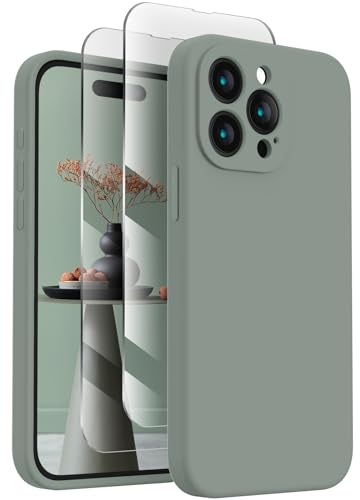 FireNova Designed for iPhone 15 Pro Max Case, 6.7, Calke Green | Silicone Upgraded [Camera Protection] Phone Case, with Soft Anti-Scratch Microfiber Lining Inside