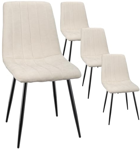 FRUOGO Esszimmerstühle 4er Set, Gepolsterter Küchenstuhl mit Hoher Rückenlehne, Wohnzimmerstuh Polsterstuhl mit Sitzfläche aus Leinen, Metallbeine