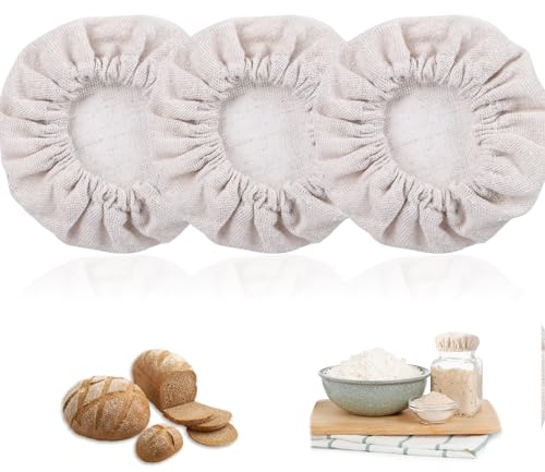 3PCS Sourdough Bread Starter Jar Cloth Covers, Reusable Yeast Bread Baking Elastics Bowl Covers, Cotton Breathable Proofing Organic Fermentation Fabric Cover Lids Fit 3-4Inches Diameter Fermenters