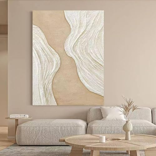 Handgemaltes Ölgemälde – Abstraktes Cremefarbenes Texturgemälde Im Wabi-Sabi-Stil, Großes Sofa-Hintergrundwand-Dekorationsgemälde, Wohnzimmer-Sofa-Hintergrundwanddekorationsgemälde, Wie Abge