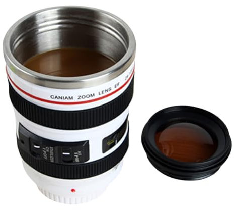 Kexpery Kameraobjektiv-Kaffeetasse, Edelstahl-Linsenbecher mit Deckel, 350 ml, Kameraobjektivbecher, wiederverwendbar, isolierter Becher, coole Geschenke für Fotografen für heißen kalten Kaffee, Tee