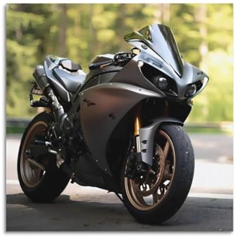 Motorrad-Poster, grau, R1, Sportbike, Superbike, dekorative Leinwand, Familienschlafzimmer, Kunstwerk, Bild, Gemälde, 60 x 60 cm