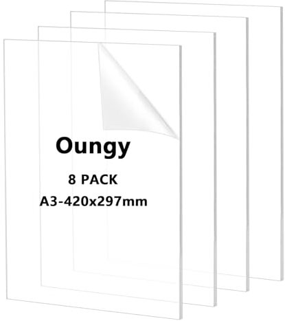 Oungy 4 placas de acrílico A3 de 42 x 29 cm, placa acrílica transparente, 3 mm de grosor