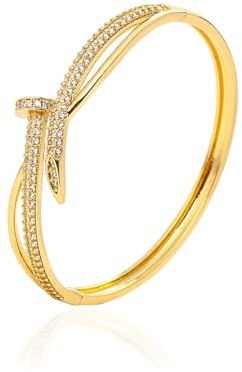 FUAHXYES Gold Silver Plating Cubic Zirconia Cuff Nail Bracelet fro Women Screwed Nail Crystal Bangle bracelets Fashion Jewelry Bracelet for Women Gift, M, Brass, created zircon gemstone