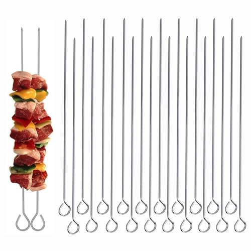 BBQ Metal Skewers Stainless Steel, 7.87/20cm Food-Grade Kebab Skewers, Reusable Long Metal Chicken Barbecue Skewer, Metal Skewer for Turkey Meat Cooking Barbecue Oven Halloween Christmas (Pack of 20)