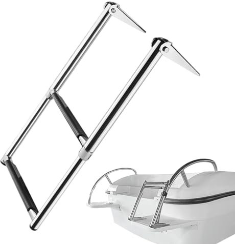 Folding Boat Ladder, Telescopic Ship Ladder, Stainless Steel Ship Ladder, Telescoping Boat Ladder, Swim Dock Ladder, Easy To Use, Portable for Inflatable Boat, Kayak, Motorboat, Canoeing,