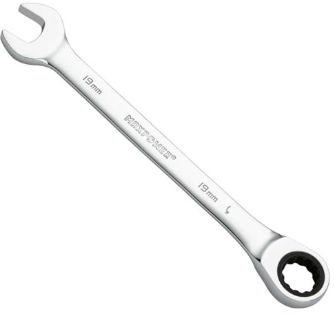 MaxPower Chiave Combinata a Cricchetto da 19 mm, Chiave ad Ingranaggi di Livello Industriale con Cricchetto a 12 Punti e 72 Denti, Acciaio Cr-V Trattato Termicamente con Cromatura