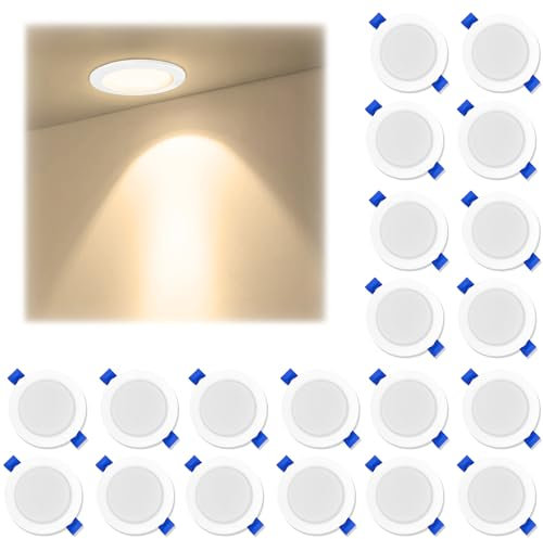 SUBTLETY LED Einbaustrahler 5W LED Spots 450LM 20 Stück Einbauleuchten Set IP21 Deckenspots aus ABS & Kunststoff Spotlights für Wohnzimmer Küche Schlafzimmer Flur Bad (Type A, Warmweiß)
