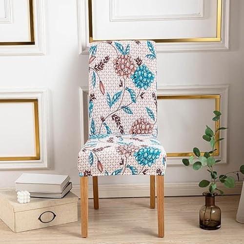 Stuhlhussen 4er Set Blaue Blätter Stuhlhussen Schwingstühle,Stretch Stuhlbezug,Waschbarer Polyester Esszimmer Stühle, Abnehmbarer Stuhlüberzüge,Universal Stühle Schutz Dekoration