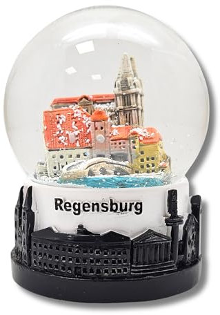 Souvenir Schneekugel Regensburg | Dom Steinerne Brücke Donauufer | Skyline-Sockel | Deutschland Reiseandenken | B: 65mm H: 85mm / Schüttelkugel | Mitbringsel | 30078