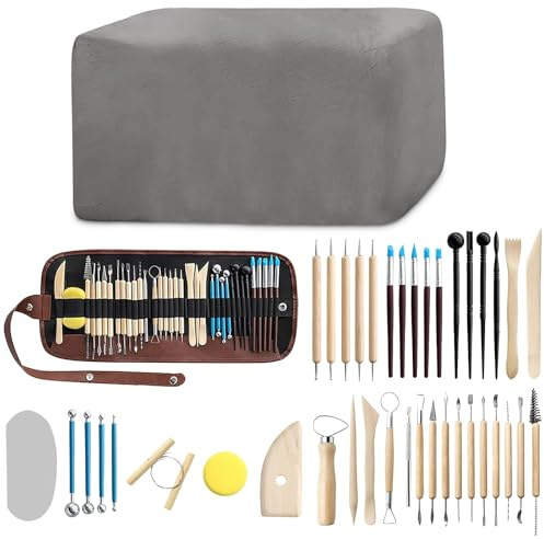 Natural Air Dry Clay Kit, 4.5 Kg Black Pottery Clay with 40 Sculpting Tool | All-Purpose Modelling Clay for Adults and Beginners, Ideal for Hand Building, Carving, Sculpting and DIY Pottery Crafts