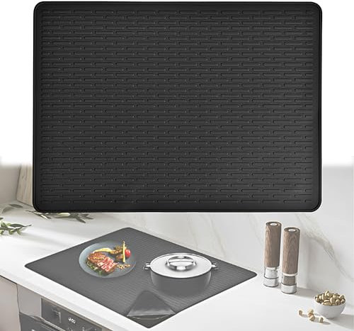 CHSG Copri Piano Induzione, 71x51cm, Tappetino Protettivo Per Piano Cottura a Induzione In Silicone, Pad Protezione Multifunzionale, Lavabile e Resistente Al Calore, Facile Da Pulire(Nero)