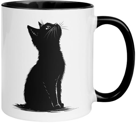 Katzen Geschenk Tasse | Nach oben schauende schwarze Katze | Lustige Katzen Kaffeetasse mit Spruch | Witziges Katzen Geschenk Büro Arbeit Geburtstag | Becher Frauen Männer Jungs Mädchen Katzenfreunde