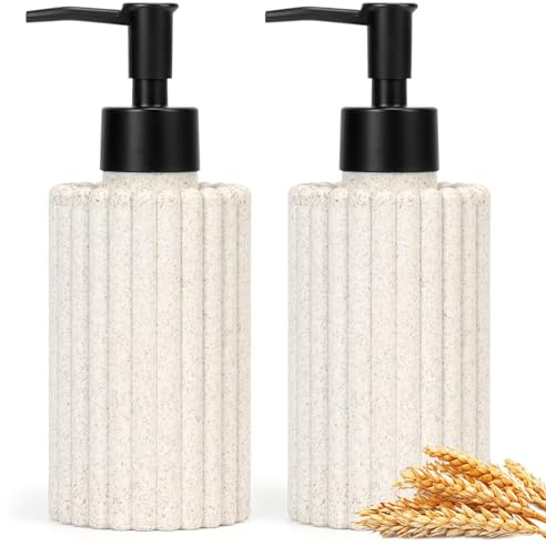 Topsky 2 Stück 300ml strohfarbene Kunststoff-Seifenspender | Nachfüllbar, passend für Handseife, Lotion, Spülmittel, einsetzbar in Küche, Bad und Dusche
