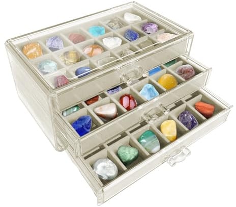 Eventerde Präsentationsvitrine – Halterung für Sammlervitrine, 54 Fächer für Mineralien, Fossil, Edelsteine, Geschenke, Geburtstag, Weihnachten, Souvenirs, Sammlung