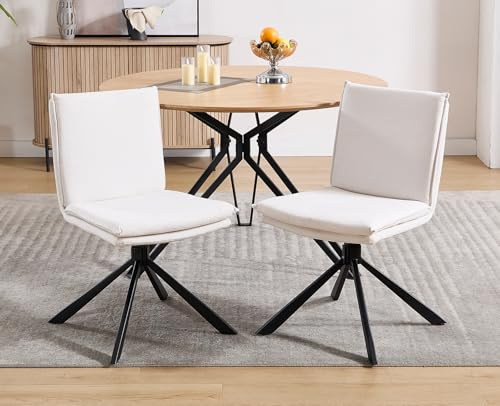 DAYALANE Esszimmerstühle drehbar, 2er Set, Drehstuhl aus Chenille, Weiß | 360° Drehbarer Küchenstuhl mit Doppelkissen & Metallrahmen, Polsterstuhl für Esszimmer Küche