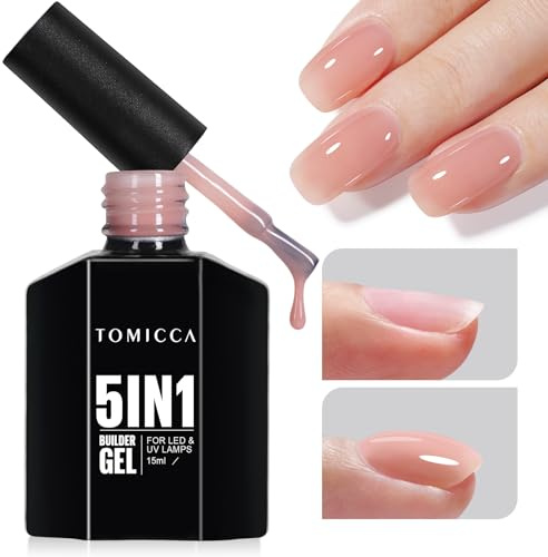 TOMICCA 5 in 1 Builder Gel für Nägel Nude, UV/LED Gel Nägel Gummy Base Aufbaugel für Gelnägel, Nagelverlängerung Reparatur, Nagelstärkung, 15ML