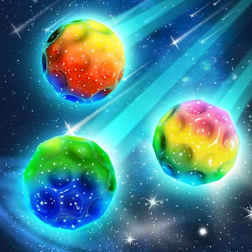 MegiaExist Jump Ball,3 Stück Moon Hohe Springender Globe EIN Knallendes Geräusch Machen Gummiball Spaceballs 7 cm Galaxy Ball Mini Bouncy Bouncing für Kinder Im Freien