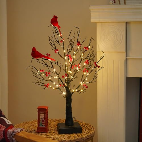 JORIX Christmas Tree Lights 50 cm Pre-Lit Twig Tabletop Tree Lamp with 60 Warm White LEDs USB & Battery Operated Artifical Tree Decor