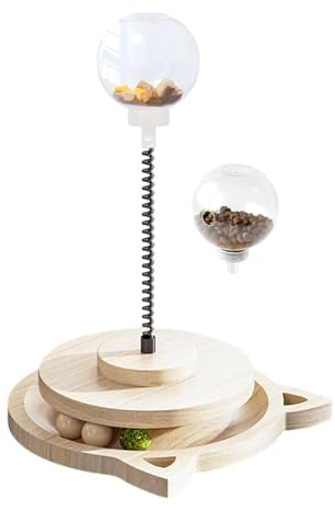 Niesel Dog Food Ball - Wooden Track Game - with Spring Pole Cat Treat Ball Dispenser,for Home Play Medium Large Breed Puppy Kitten