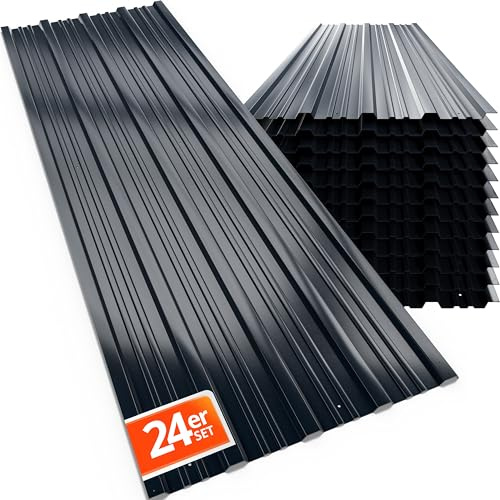 GARDEBRUK Tôles de bardage 24x 129x46cm 14m² anthracite | galvanisé, résistant intempéries UV anticorrosion, tôle ondulée, trapézoidale, couverture toit mur, abri de jardin, profilée